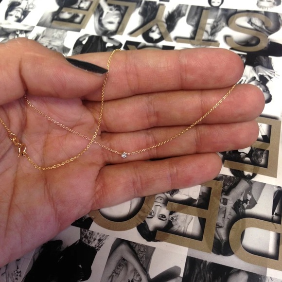 Dainty 14k Gold Floating Tiny CZ Diamond Necklace - Picture 3 of 4